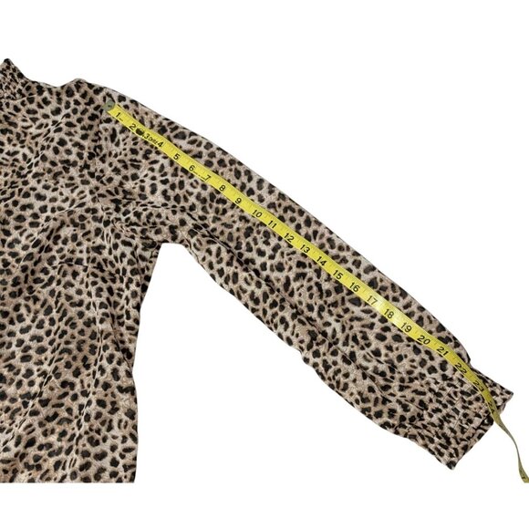 Torrid Women's Leopard Print Long Sleeve Blouse with Smocked Neck & Button Detai - Picture 11 of 12
